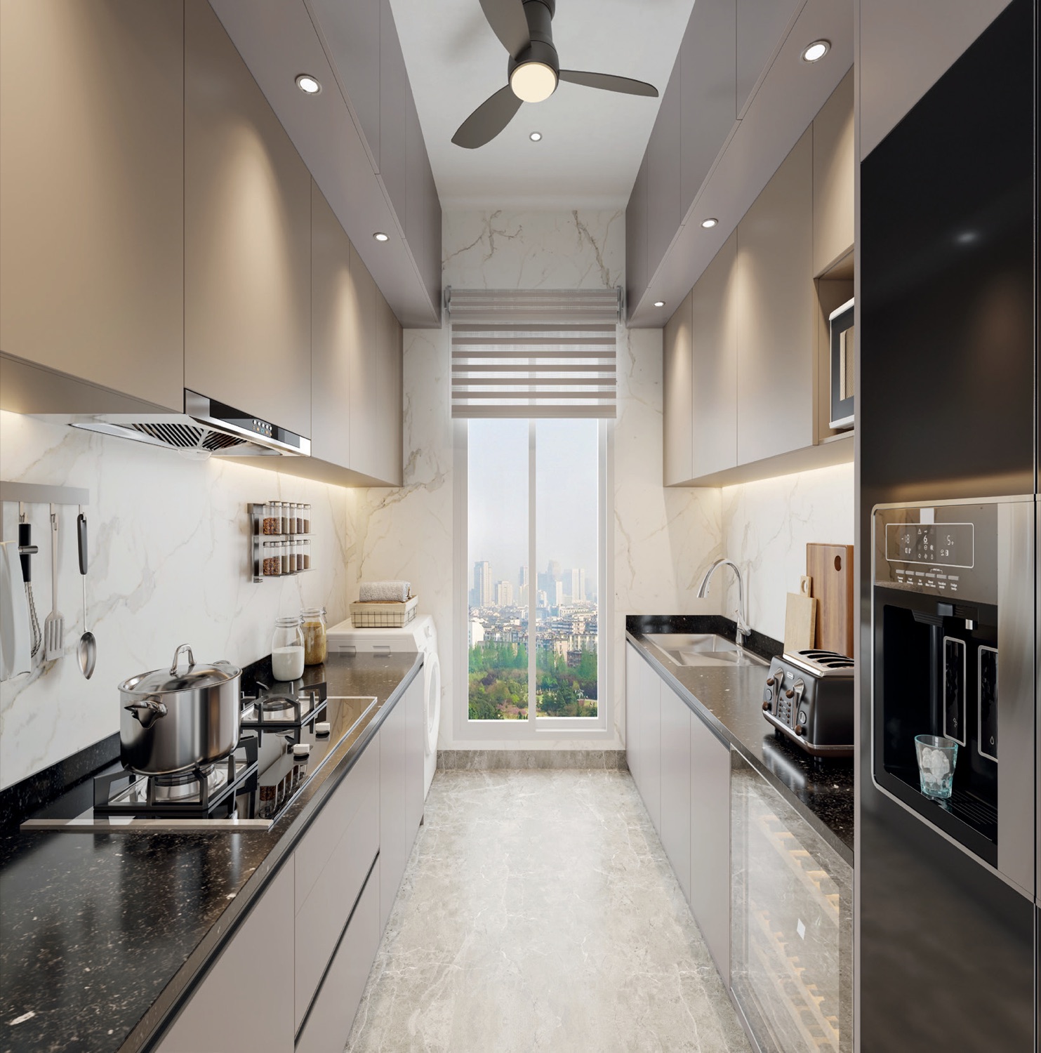 Full-size kitchen with marble finishes