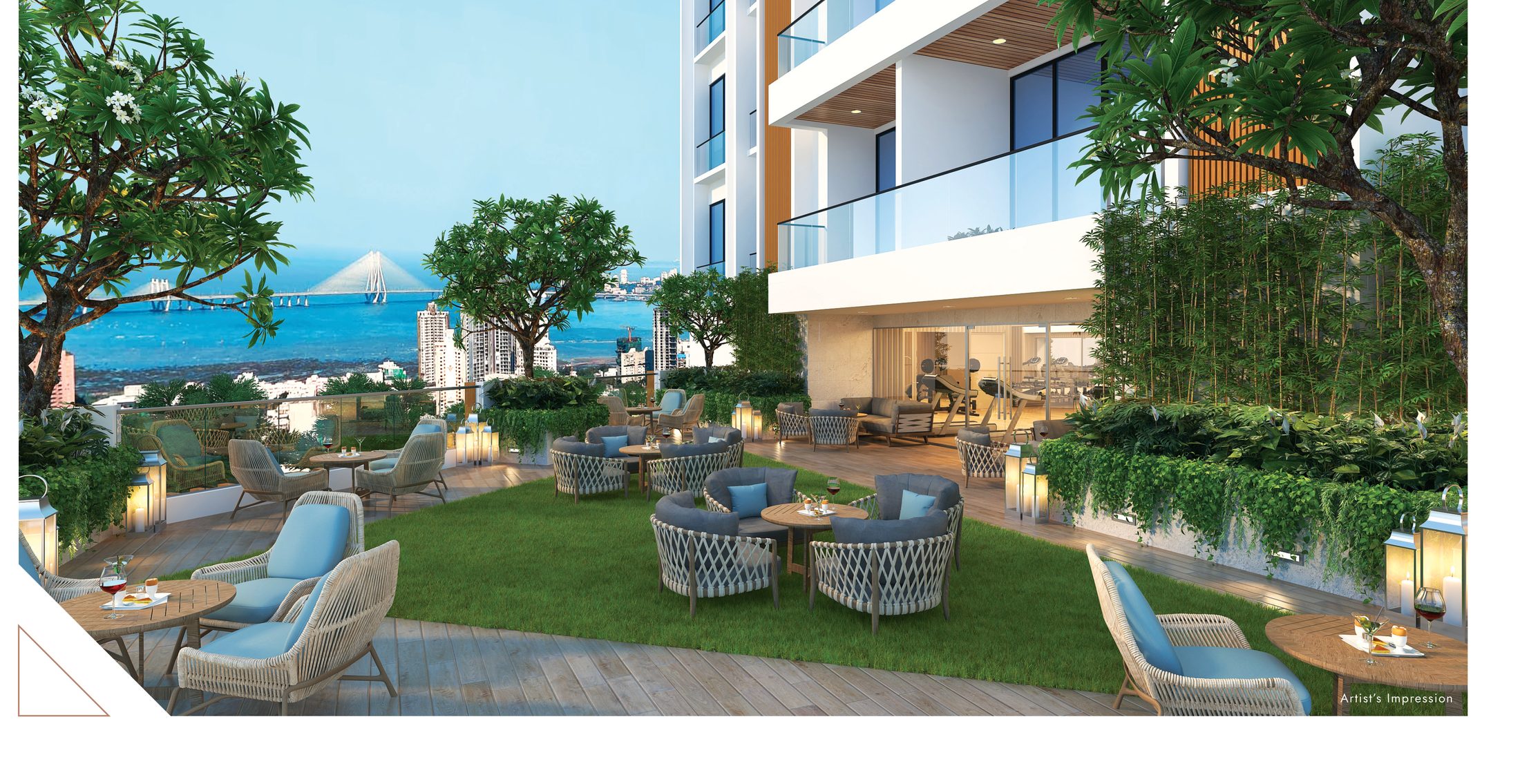 Landscaped lawn with barbecue corner